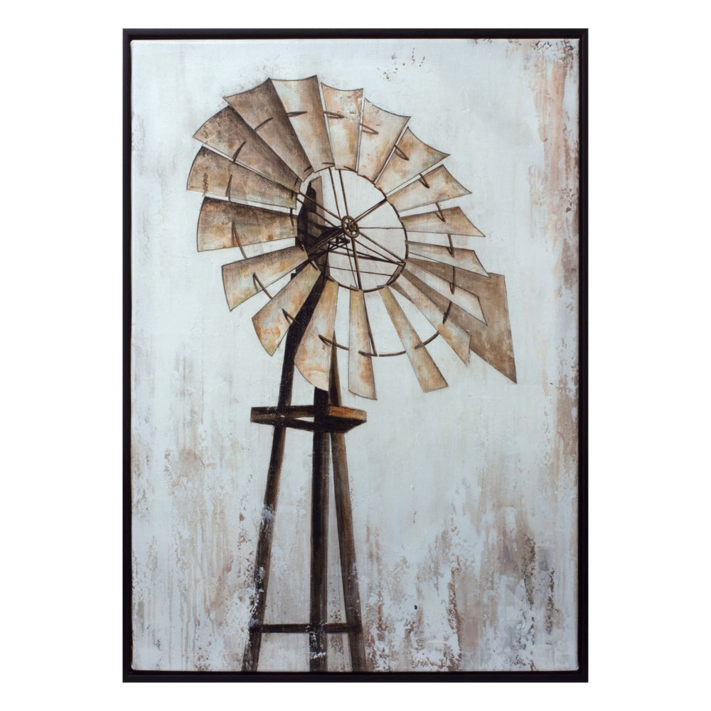 HomeRoots 28" Rustic Windmill Framed Wall Art in Black, Brown & White – Vintage Charm for Any Space! 516392