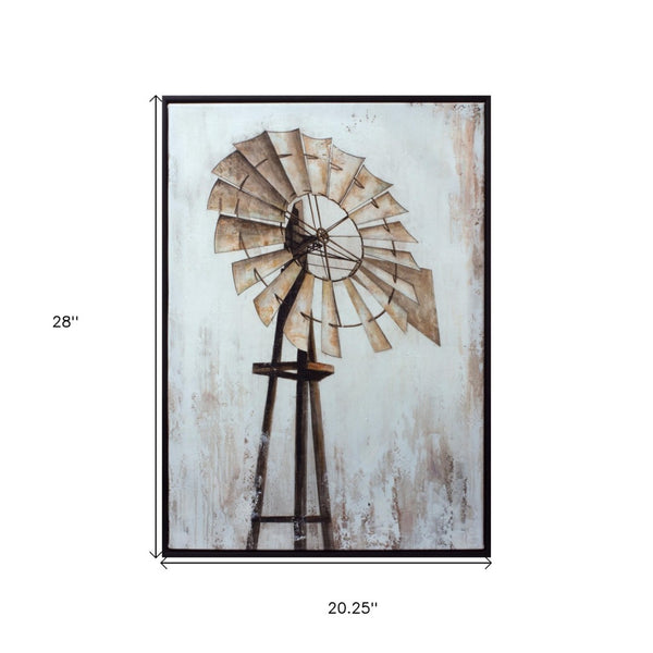 HomeRoots 28" Rustic Windmill Framed Wall Art in Black, Brown & White – Vintage Charm for Any Space! 516392