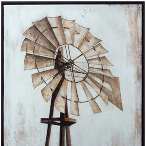 HomeRoots 28" Rustic Windmill Framed Wall Art in Black, Brown & White – Vintage Charm for Any Space! 516392