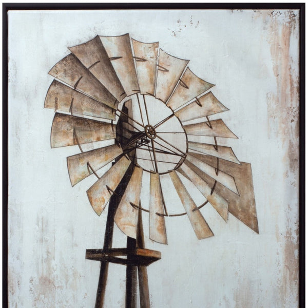 HomeRoots 28" Rustic Windmill Framed Wall Art in Black, Brown & White – Vintage Charm for Any Space! 516392