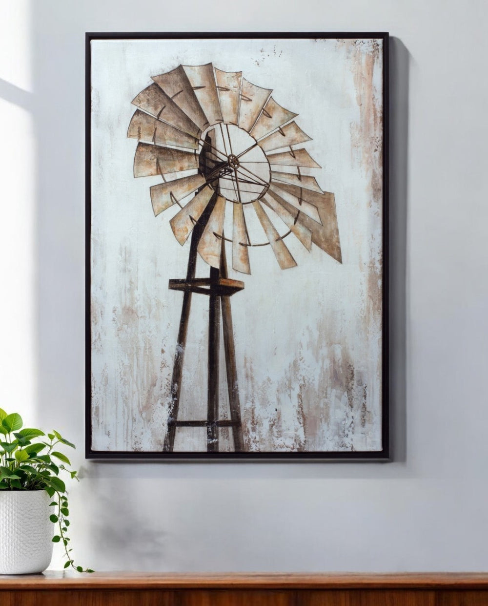 HomeRoots 28" Rustic Windmill Framed Wall Art in Black, Brown & White – Vintage Charm for Any Space! 516392