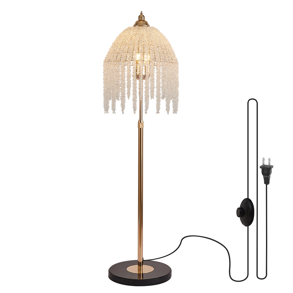 English Elm 3-Light Crystal Floor Lamp – Vintage Waterfall Design With Adjustable Height & Marble Base For Elegant Décor W2312P368721