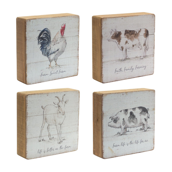 Homeroots Set Of Four 8" X 8" White And Natural Farm Animals Wood Framed Art  Wood 516401
