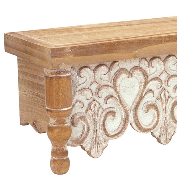 Homeroots 30" Set Of Two Brown With Whitewash Solid Wood Wall Mounted Floating Shelves  Solid Wood 516404