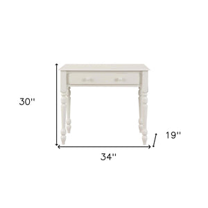 Homeroots 34" Off White Solid Wood Writing Desk - Classic Design With Hidden Drawer For Home Office & Workspace   516423