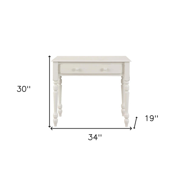 Homeroots 34" Off White Solid Wood Writing Desk - Classic Design With Hidden Drawer For Home Office & Workspace   516423