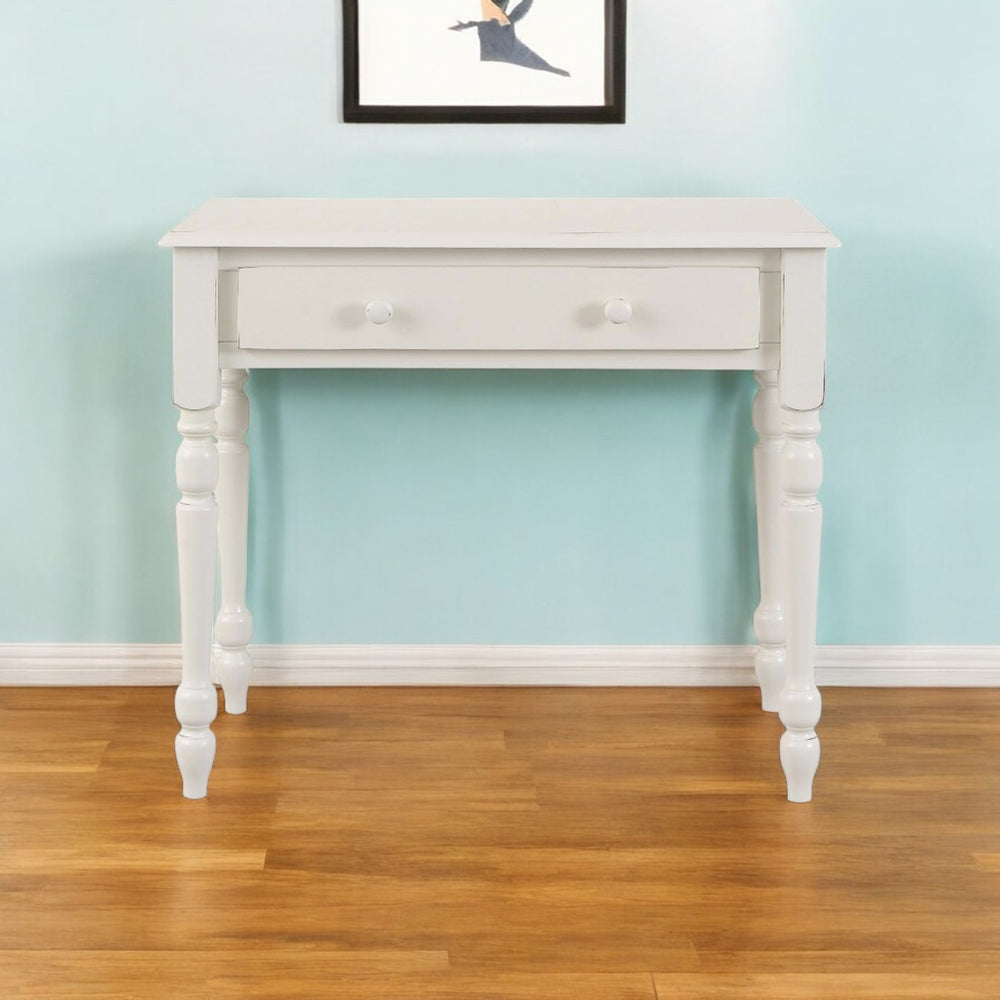 Homeroots 34" Off White Solid Wood Writing Desk - Classic Design With Hidden Drawer For Home Office & Workspace   516423