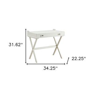 Homeroots 34" Antiqued White Wood Flip Top Desk - Classic Design For Home Office, Bedroom & Hidden Storage   516424