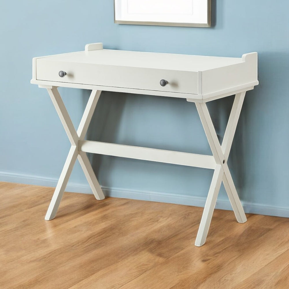 Homeroots 34" Antiqued White Wood Flip Top Desk - Classic Design For Home Office, Bedroom & Hidden Storage   516424
