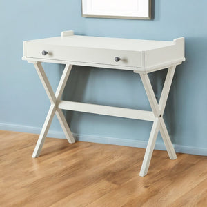 Homeroots 34" Antiqued White Wood Flip Top Desk - Classic Design For Home Office, Bedroom & Hidden Storage   516424