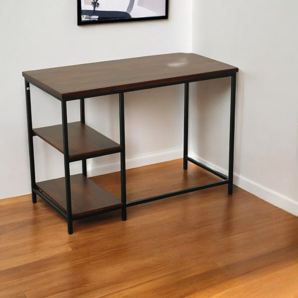 Homeroots 42" Sleek Chestnut & Black Solid Wood Metal Desk – Stylish Modern Design For Home Office Efficiency   516425