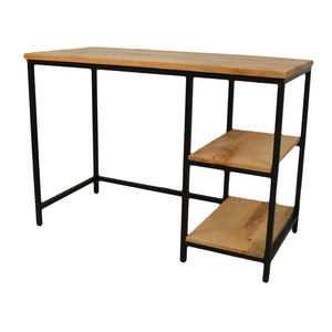 HomeRoots 42" Handcrafted Natural Wood and Black Metal Desk - Compact, Modern Workspace for Home Offices 516426