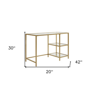 Homeroots 42" Clear And Gold Glass And Metal Computer Desk - Modern Glam Style With Functional Storage Shelves   516427
