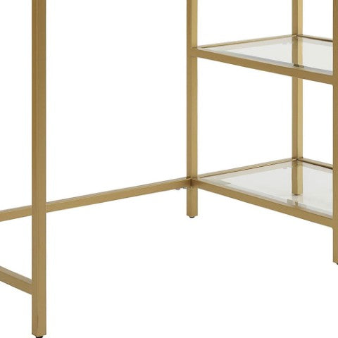 Homeroots 42" Clear And Gold Glass And Metal Computer Desk - Modern Glam Style With Functional Storage Shelves   516427