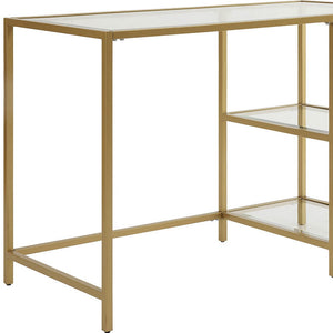Homeroots 42" Clear And Gold Glass And Metal Computer Desk - Modern Glam Style With Functional Storage Shelves   516427