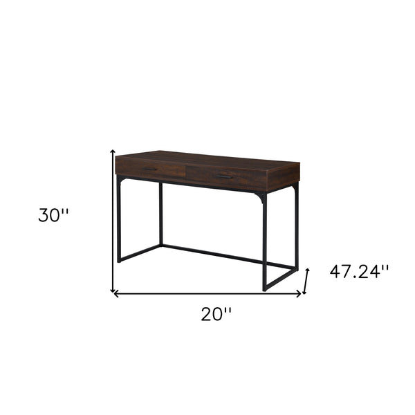 Homeroots 47" Brown And Black Wood And Metal Computer Desk - Chic, Durable Design With Hidden Storage Drawers   516428