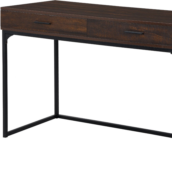 Homeroots 47" Brown And Black Wood And Metal Computer Desk - Chic, Durable Design With Hidden Storage Drawers   516428