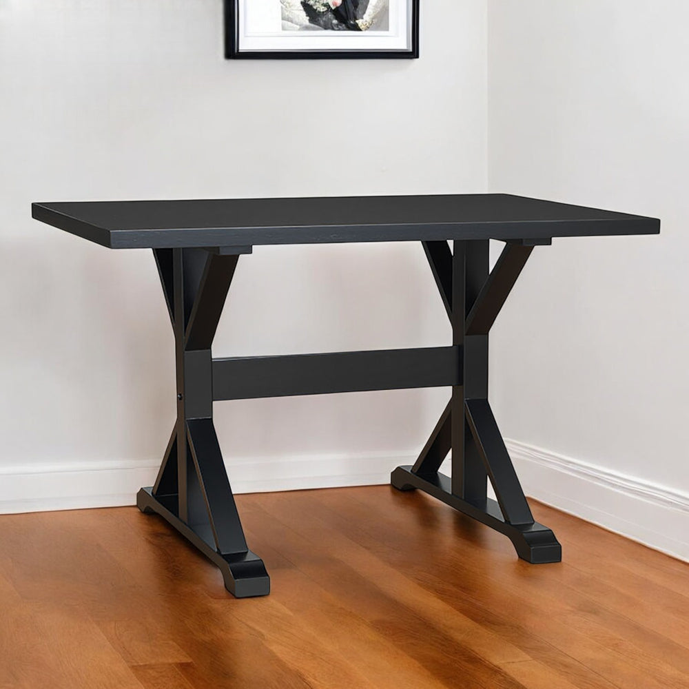 Homeroots 48" Black Solid Wood Trestle Writing Desk - Classic Design For Home Office, Stylish & Durable Workspace   516429
