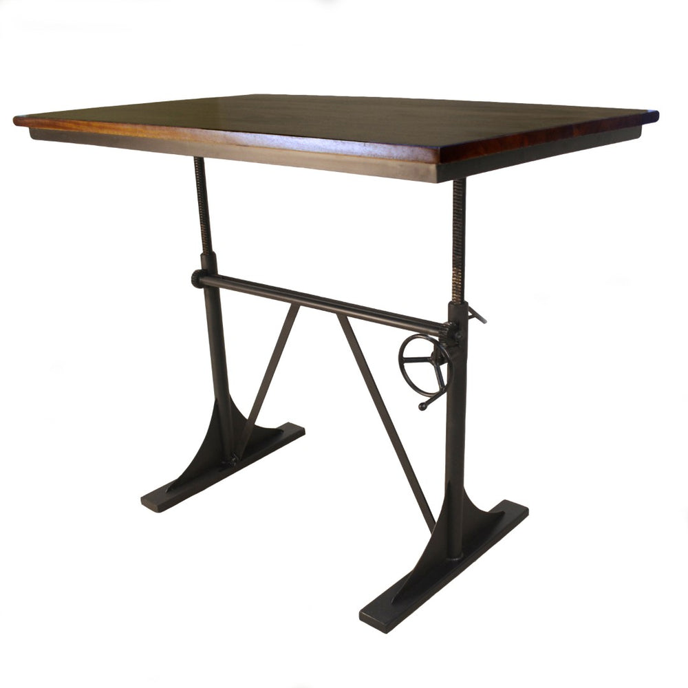 HomeRoots Adjustable Solid Wood and Iron Writing Desk - Stylish Height-Adjustable Workspace for Home Office 516431