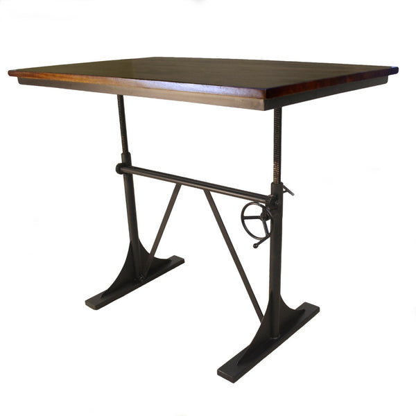 HomeRoots Adjustable Solid Wood and Iron Writing Desk - Stylish Height-Adjustable Workspace for Home Office 516431