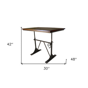 HomeRoots Adjustable Solid Wood and Iron Writing Desk - Stylish Height-Adjustable Workspace for Home Office 516431