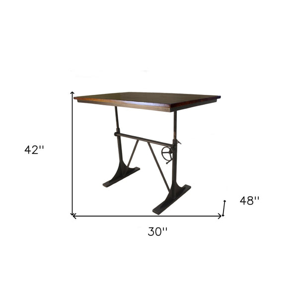 HomeRoots Adjustable Solid Wood and Iron Writing Desk - Stylish Height-Adjustable Workspace for Home Office 516431