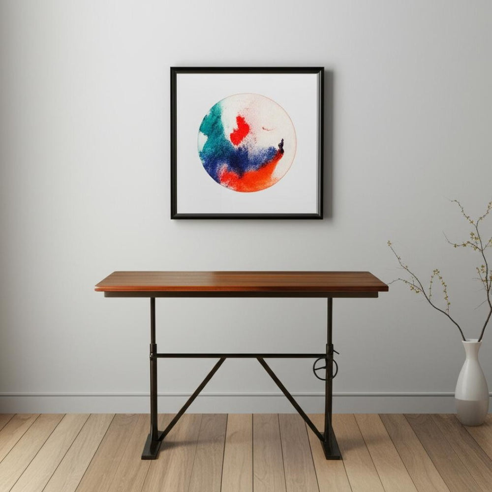 HomeRoots Adjustable Solid Wood and Iron Writing Desk - Stylish Height-Adjustable Workspace for Home Office 516431