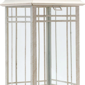 HomeRoots Set of Three Elegant Ivory Metal Mirrored Floor Lantern Candle Holders for Timeless Décor Style 516433