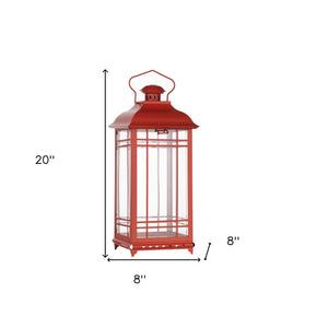 Homeroots Set Of Three Red Glass And Metal Geometric Floor Lantern Candle Holders   516434