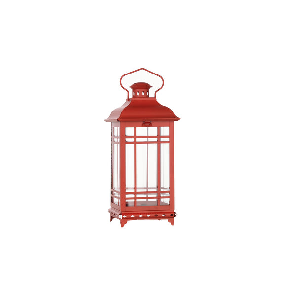 Homeroots Set Of Three Red Glass And Metal Geometric Floor Lantern Candle Holders   516434