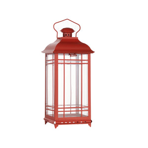 Homeroots Set Of Three Red Glass And Metal Geometric Floor Lantern Candle Holders   516434