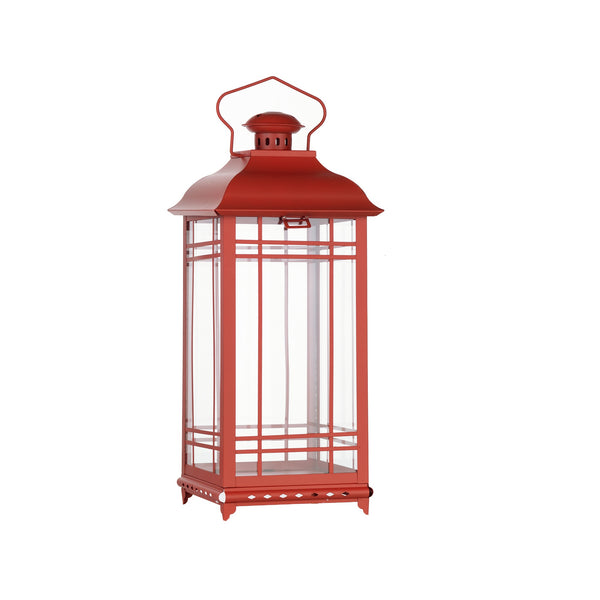 Homeroots Set Of Three Red Glass And Metal Geometric Floor Lantern Candle Holders   516434