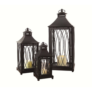 Homeroots Set Of Three Black Glass And Metal Geometric Floor Lantern Candle Holders   516435