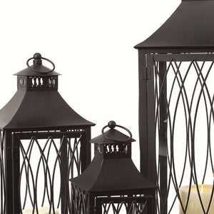 Homeroots Set Of Three Black Glass And Metal Geometric Floor Lantern Candle Holders   516435