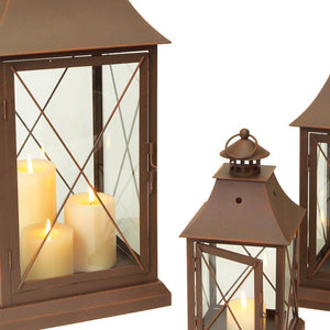 Homeroots Set Of Three Brown Glass And Metal Lattice Floor Lantern Candle Holders   516436