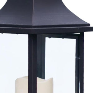 HomeRoots Set of Two Elegant Black Floor Lantern Candle Holders with LED Candles for Warm Ambiance 516437