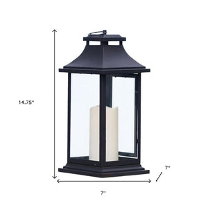HomeRoots Set of Two Elegant Black Floor Lantern Candle Holders with LED Candles for Warm Ambiance 516437