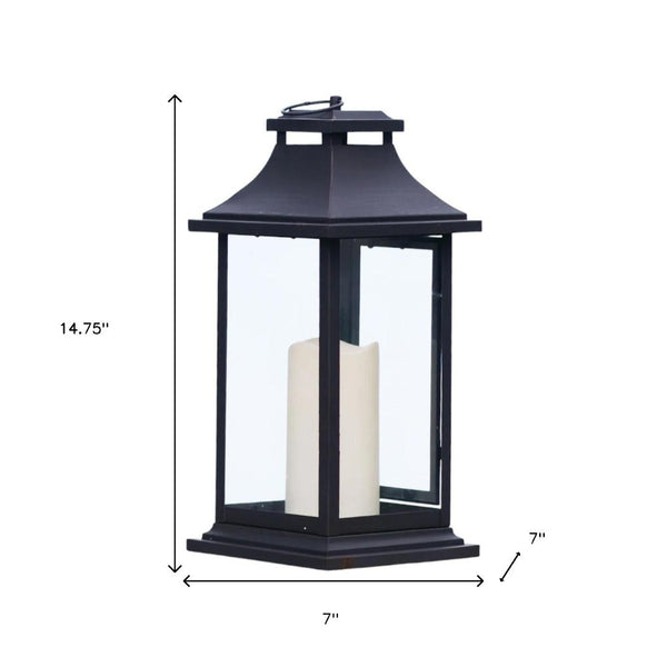 HomeRoots Set of Two Elegant Black Floor Lantern Candle Holders with LED Candles for Warm Ambiance 516437