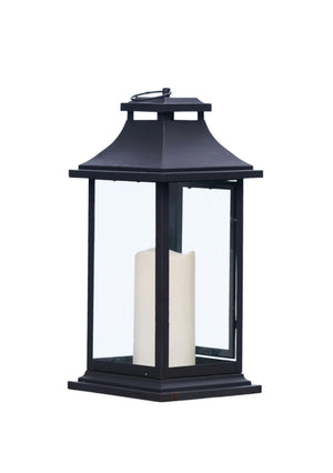 HomeRoots Set of Two Elegant Black Floor Lantern Candle Holders with LED Candles for Warm Ambiance 516437