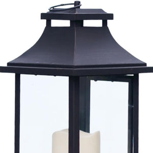 HomeRoots Set of Two Elegant Black Floor Lantern Candle Holders with LED Candles for Warm Ambiance 516437