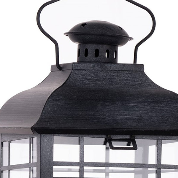 Homeroots Set Of Three Gray Glass And Metal Geometric Floor Lantern Candle Holders   516440