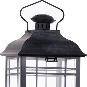 Homeroots Set Of Three Gray Glass And Metal Geometric Floor Lantern Candle Holders   516440