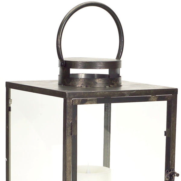 Homeroots Set Of Three Gray And Brown Glass Metal And Wood Geometric Floor Lantern Candle Holders   516442