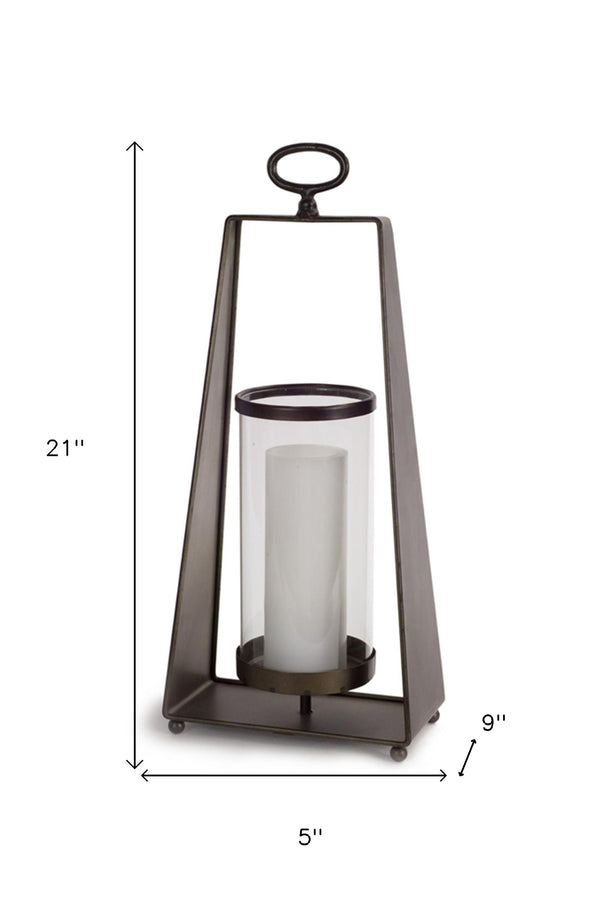 Homeroots Set Of Two Brown Metal And Glass Tabletop Lantern Candle Holders   516445