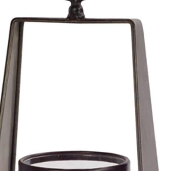 Homeroots Set Of Two Brown Metal And Glass Tabletop Lantern Candle Holders   516445
