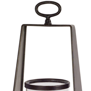 Homeroots Set Of Two Brown Metal And Glass Tabletop Lantern Candle Holders   516445