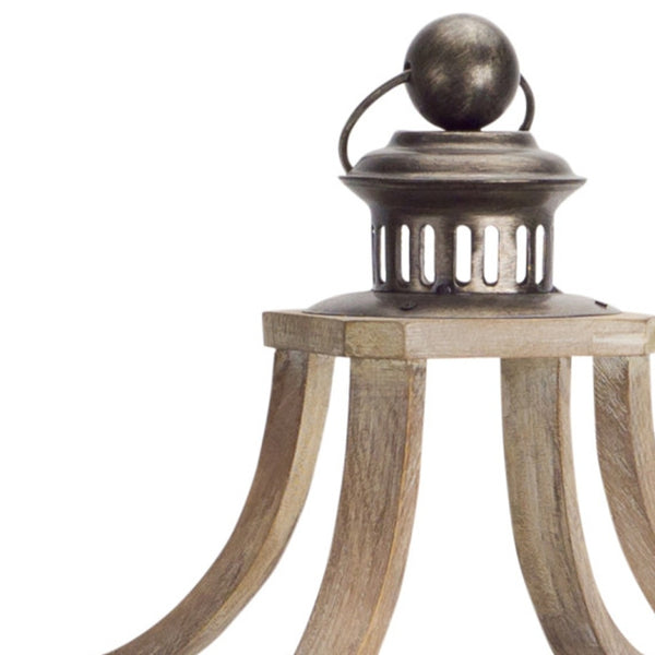 Homeroots Set Of Two Brown Wood And Glass Geometric Floor Lantern Candle Holders   516447