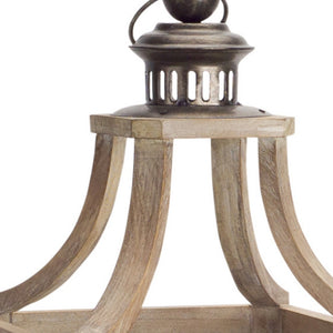 Homeroots Set Of Two Brown Wood And Glass Geometric Floor Lantern Candle Holders   516447