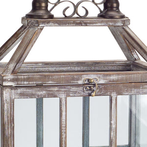 Homeroots Set Of Two White Washed Wood And Glass Floor Lantern Candle Holders   516448