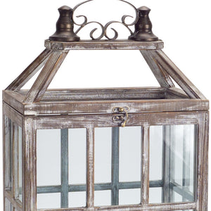 Homeroots Set Of Two White Washed Wood And Glass Floor Lantern Candle Holders   516448